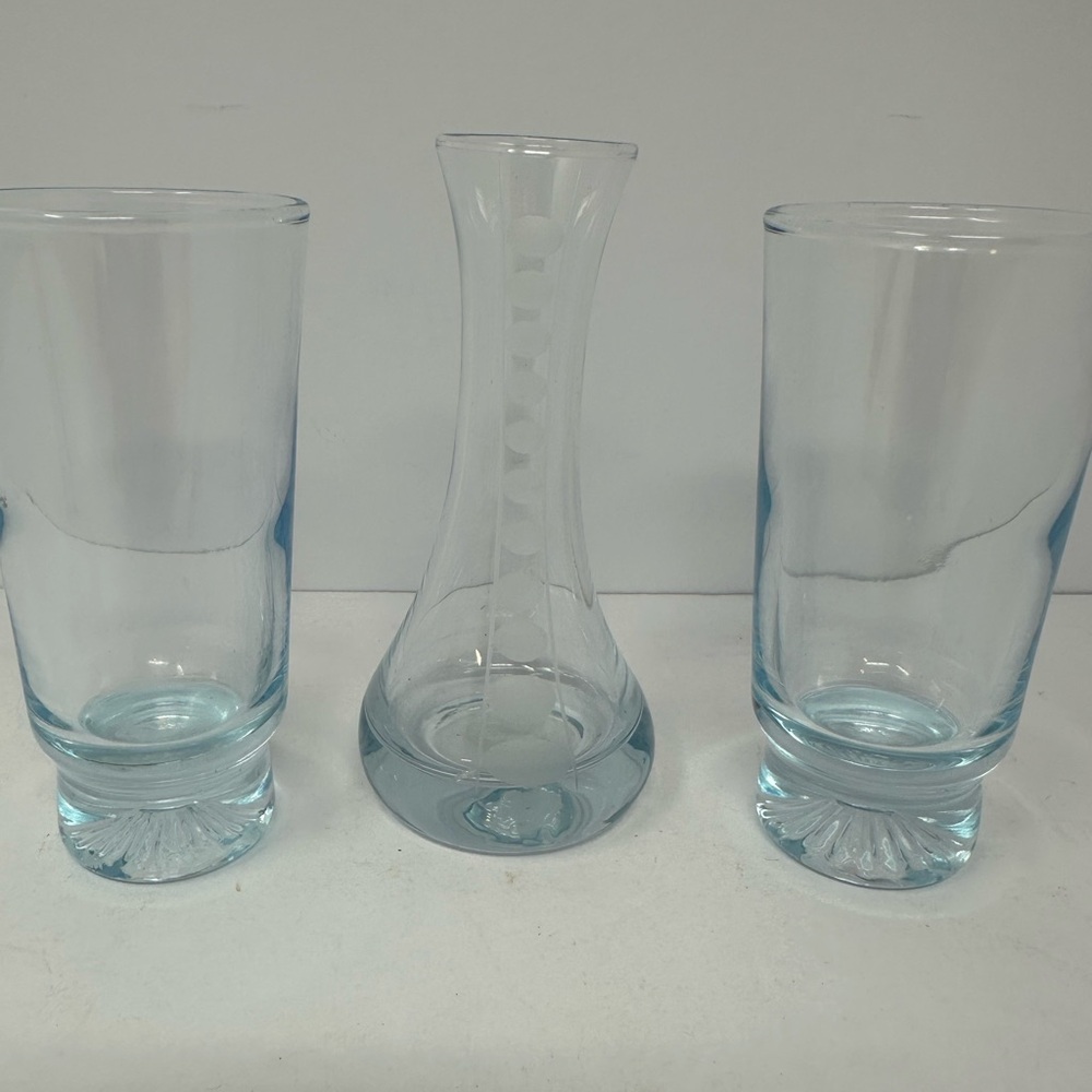 Vintage Duz Crystal Star Sapphire Blue Juice Glasses & Bud Base MCM A1